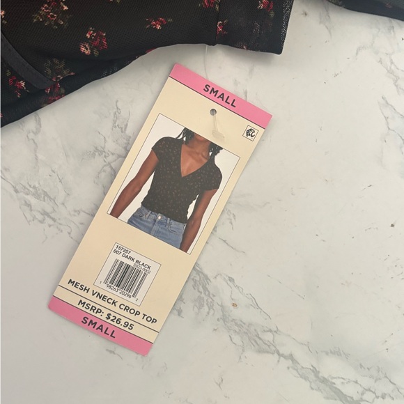 Aeropostale Floral Mesh Tie Front Top Black V Neck Sz Small Y2K Baby Doll - Picture 5 of 6